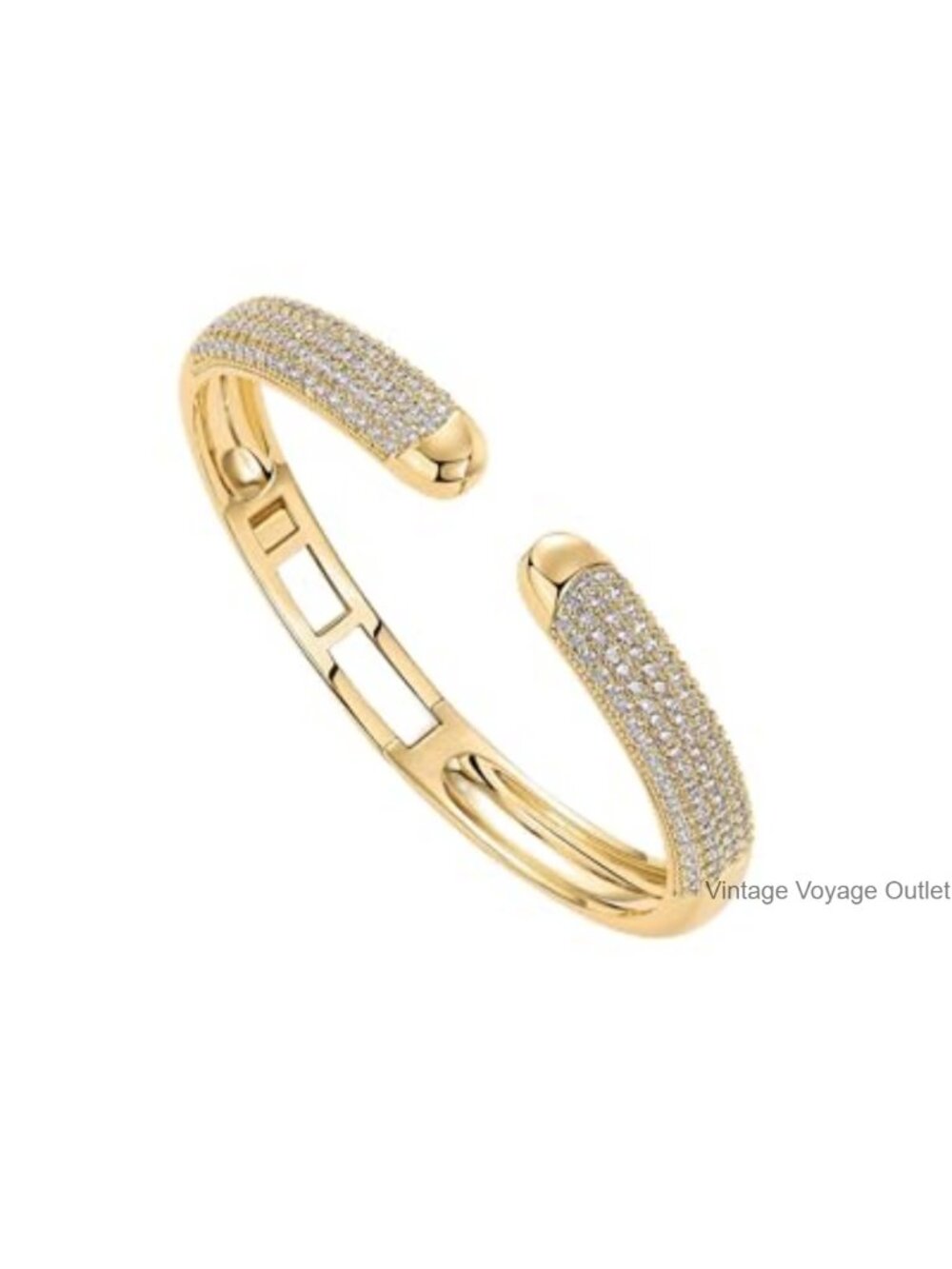 14k Gold Plated Cuff Bracelet CZ Pave Bangle for Women